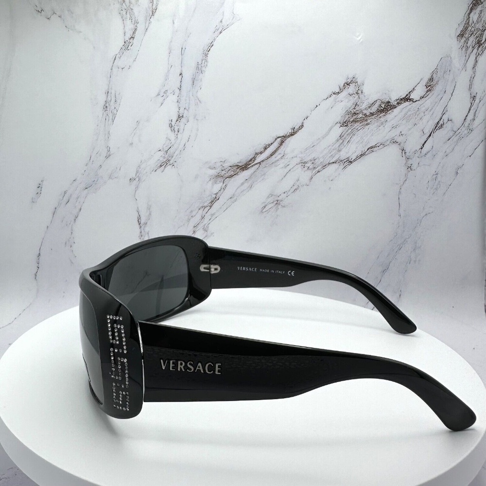 ❌SOLD ❌VERSACE Sunglasses New Black Crystals Logo Authentic Shield Wrap Visor - Picture 8 of 13